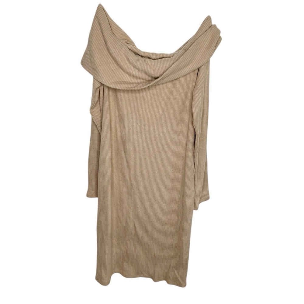 PINKBLUSH Tan Ribbed Foldover Long Sleeve Dress Size Small NWT